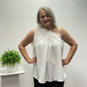 Southern Grace One-Shoulder White Sleeveless Blouse